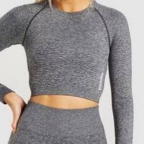 GYMSHARK ADAPT MARL SEAMLESS LONG SLEEVE CROP TOP eh. - Picture 1 of 16